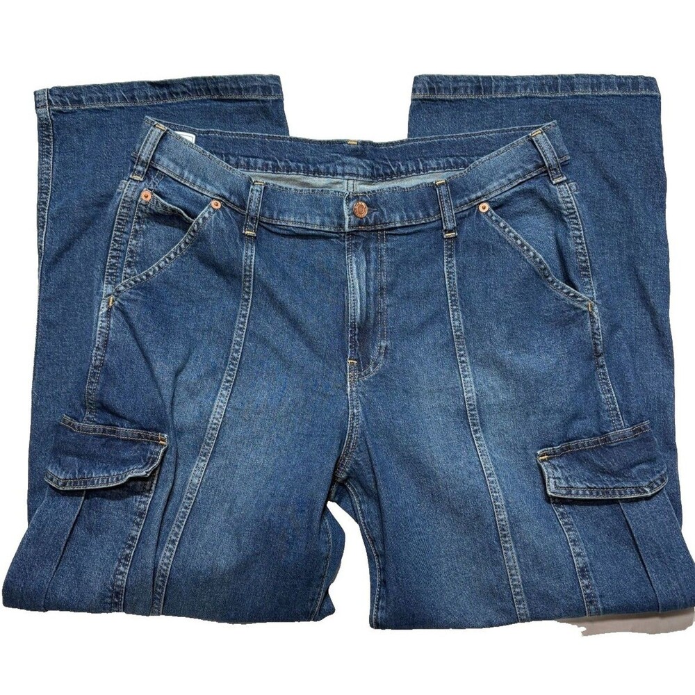 Gap 90s Loose Cargo Jeans Womens 32/14 Short Mid Rise Wide Leg Y2K Denim - Picture 3 of 14